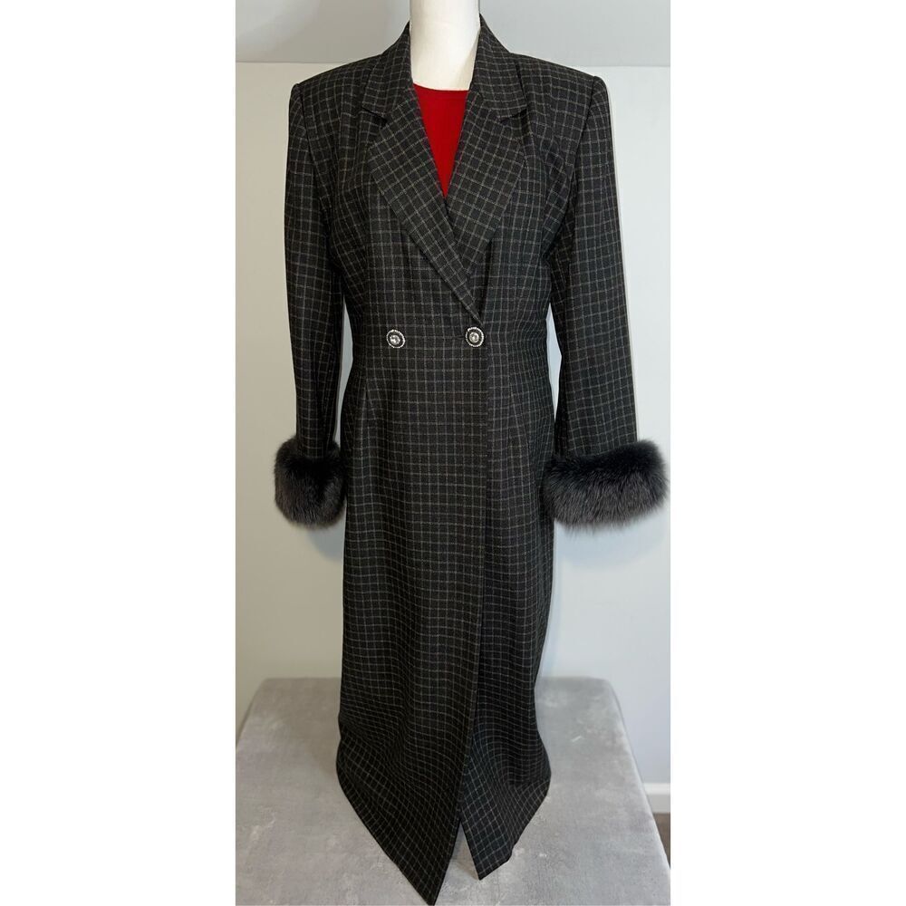 Vintage Lily & Taylor Women’s Fox Fur Trimmed Trench Coat Wool 12